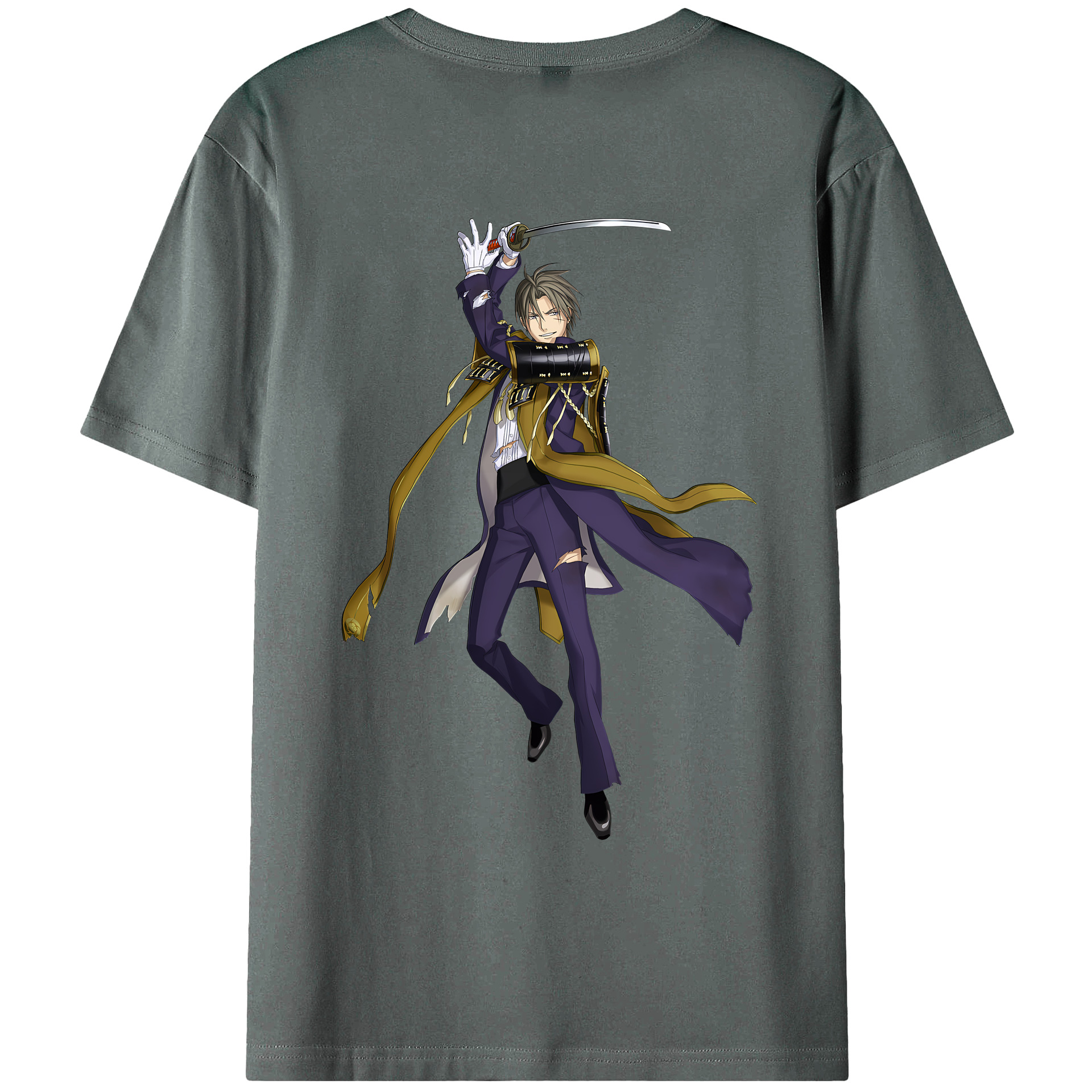 （画像用） 刀剣乱舞 Touken Ranbu 綿100％ メンズ半袖Tシャツ（バックプリント） 通気性